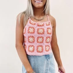 Indie Collection Pink Crochet Tank