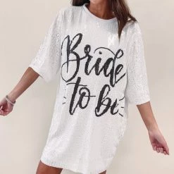 Indie Collection New Arrivals Bride To Be Sequin Dress - White