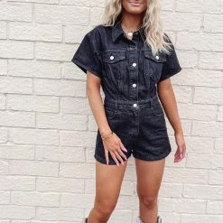 Indie Collection New Arrivals Molly Denim Romper - Black