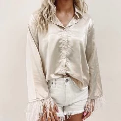 Indie Collection New Arrivals Silk Feather Shirt