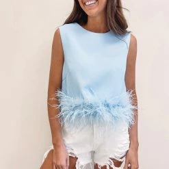 Indie Collection New Arrivals Blue Feather Top