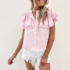 Indie Collection Milan Ruffle Top - Pink