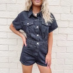 Indie Collection New Arrivals Molly Denim Romper - Black