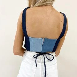 Indie Collection Two Toned Denim Crop Top New Arrivals