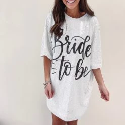 Indie Collection New Arrivals Bride To Be Sequin Dress - White