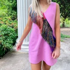 Indie Collection Diagonal Metallic Fringe Dress - Queen Of Sparkles New Arrivals