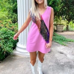 Indie Collection Diagonal Metallic Fringe Dress - Queen Of Sparkles New Arrivals